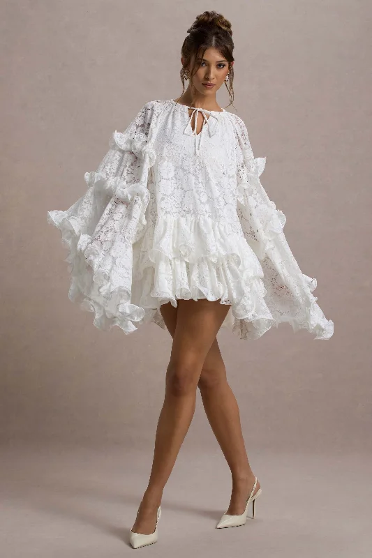 Strapless mini dresses for a beach vacation Arlington | White Lace Cape-Sleeve Mini Dress Strapless mini dresses for a beach vacation Arlington | White Lace Cape-Sleeve Mini Dress