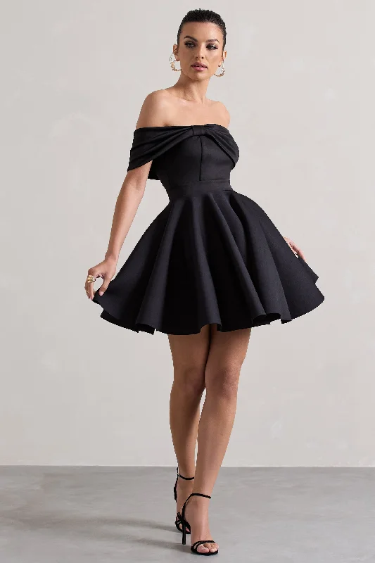 Mini dresses with button - down fronts Snowfall | Black Bardot Bow Skater Mini Dress Mini dresses with button - down fronts Snowfall | Black Bardot Bow Skater Mini Dress