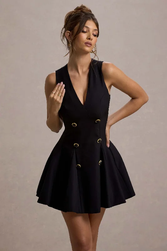 Mini dresses with patchwork designs for a unique style Collette | Black Tailored Plunge-Neck Mini Dress Mini dresses with patchwork designs for a unique style Collette | Black Tailored Plunge-Neck Mini Dress
