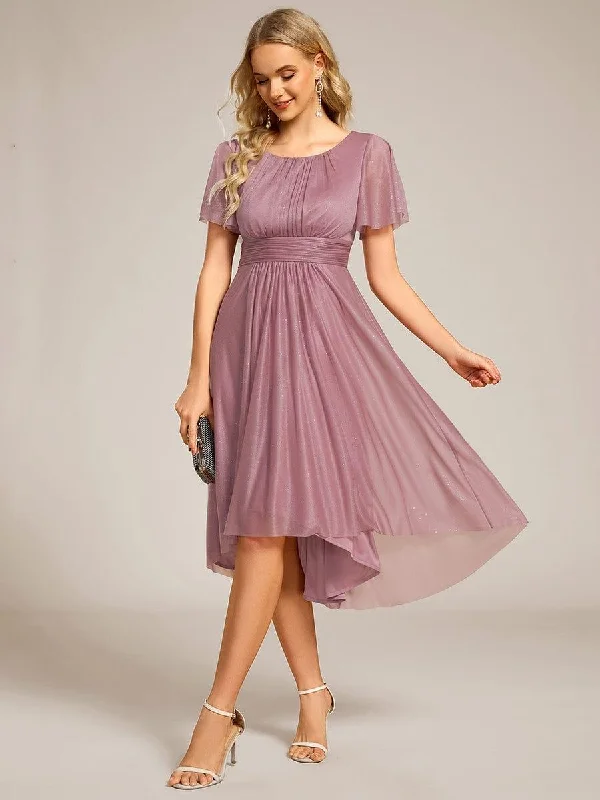 Midi dresses with asymmetric hems for a fashion - forward and dynamic appearance ever CLARYN|Glitter Short Sleeves Round Neck Midi Formal Dress Midi dresses with asymmetric hems for a fashion - forward and dynamic appearance ever CLARYN|Glitter Short Sleeves Round Neck Midi Formal Dress