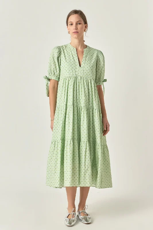 Midi dresses with sheer panels for a touch of allure Print V Neck Midi Dress
