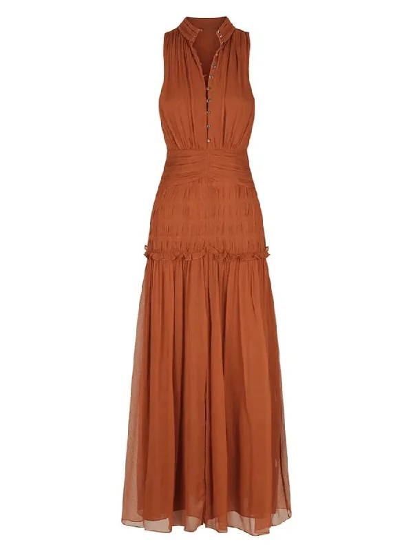 Midi dresses with sheer panels for a touch of allure Coco Sleeveless Midi Dress - Tan Midi dresses with sheer panels for a touch of allure Coco Sleeveless Midi Dress - Tan