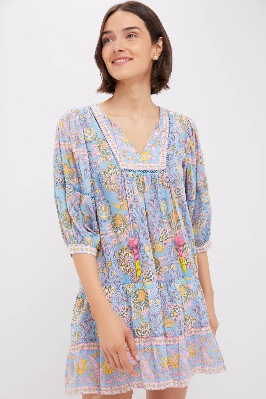 Midi dresses with polka dot prints for a playful summer outfit Blue Yellow Printed Zoe Mini Dress Midi dresses with polka dot prints for a playful summer outfit Blue Yellow Printed Zoe Mini Dress