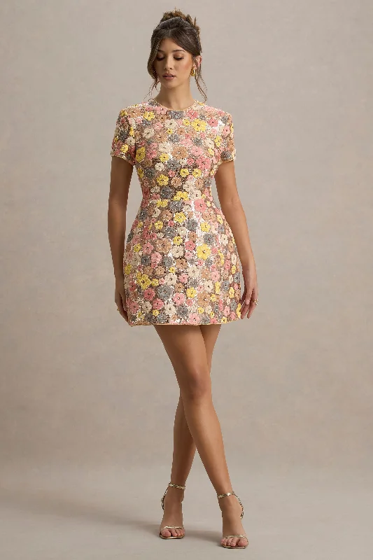 Sheer mini dresses with lace inserts Eira | Floral Print Sequin Mini Dress