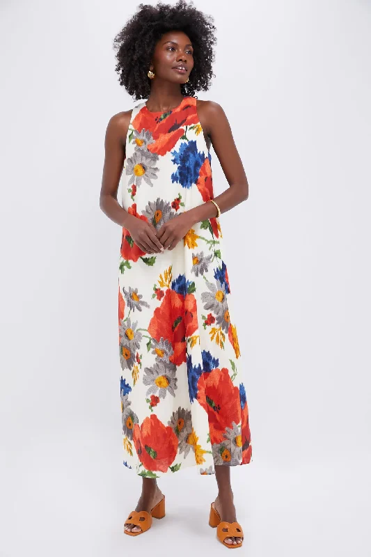 Midi dresses with metallic threads for a glamorous evening event Crimson Poppy Cotton Linen Portia Dress Midi dresses with metallic threads for a glamorous evening event Crimson Poppy Cotton Linen Portia Dress