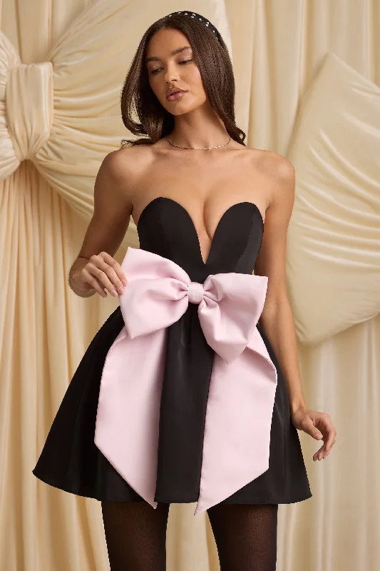 Mini dresses with pocket details for added functionality Bow-Detail Corset Mini Dress in Black