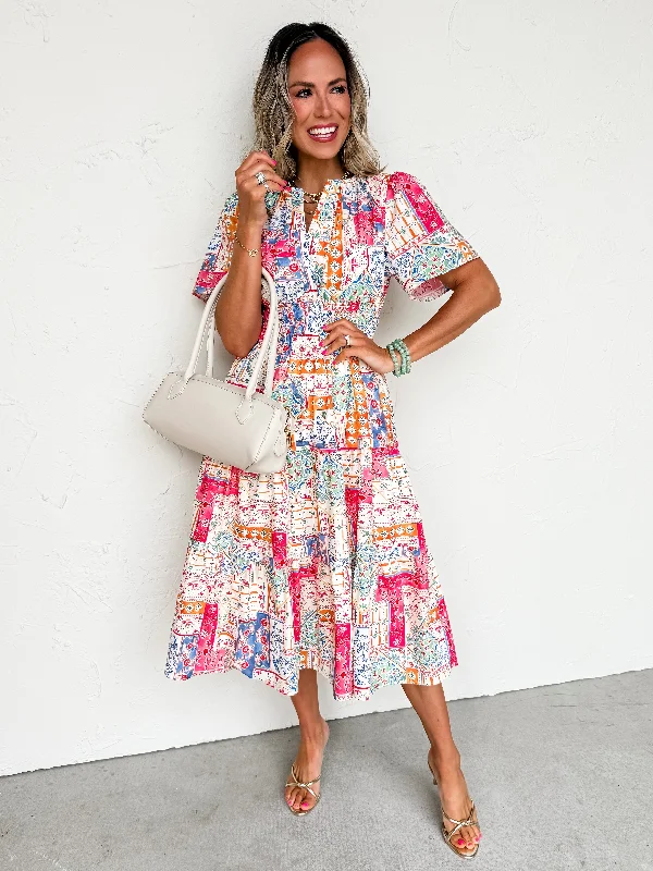 Velvet midi dresses in jewel tones for a glamorous winter event Pretty Perfection Patchwork Printed Midi Dress Velvet midi dresses in jewel tones for a glamorous winter event Pretty Perfection Patchwork Printed Midi Dress