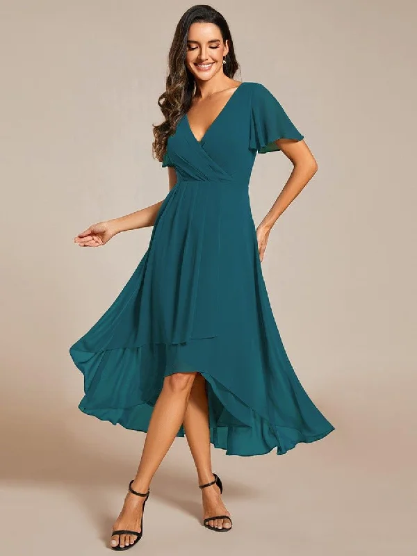 Midi dresses with ruffled hems for a romantic date night ever LARK|Flowy Ruffles Sleeve V-Neck A-Line Midi Chiffon Wedding Guest Dress Midi dresses with ruffled hems for a romantic date night ever LARK|Flowy Ruffles Sleeve V-Neck A-Line Midi Chiffon Wedding Guest Dress