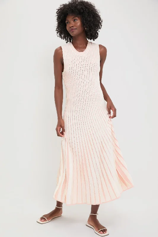 Plaid midi dresses for a fall - themed family gathering Pink Stripe Knit Amie Dress