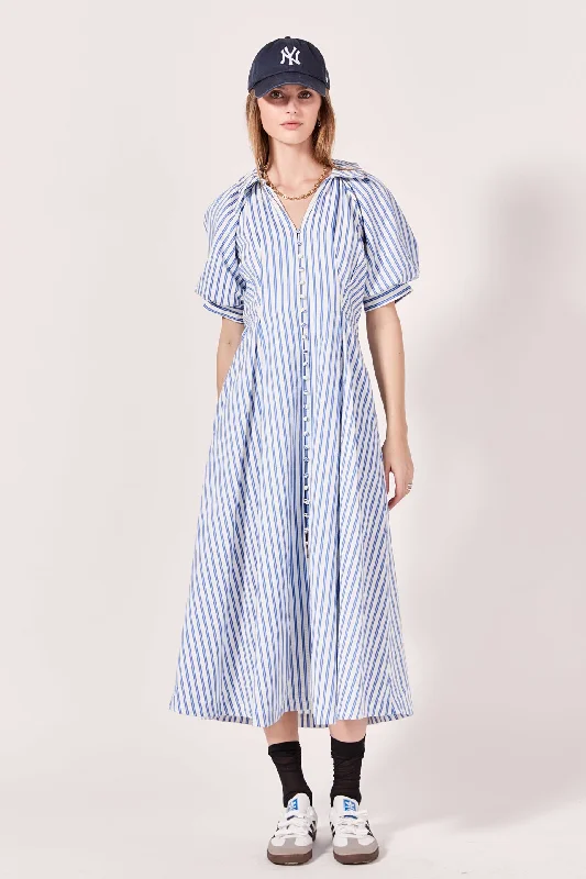 Midi dresses with pleated bodices for a classic and tailored look Everly Seersucker Striped Midi Dress Midi dresses with pleated bodices for a classic and tailored look Everly Seersucker Striped Midi Dress