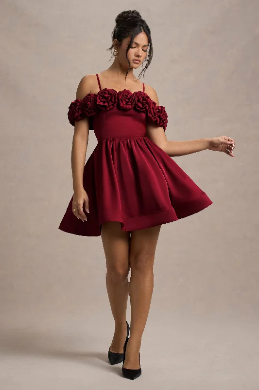 Cotton mini dresses for a comfortable everyday option Poppy Dream | Berry Satin Floral Skater Mini Dress Cotton mini dresses for a comfortable everyday option Poppy Dream | Berry Satin Floral Skater Mini Dress
