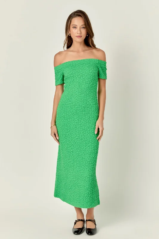 Midi dresses with cold - shoulder cutouts for a trendy style Textured Midi Dress