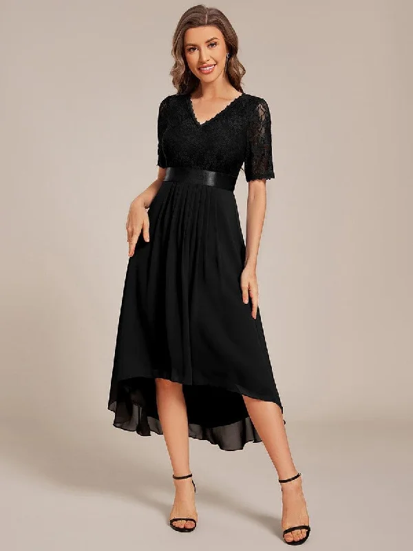 High - low midi dresses with geometric patterns for a modern party ever JOLEN|Half Sleeve Pleated V-Neck Lace Midi Wedding Guest Dress High - low midi dresses with geometric patterns for a modern party ever JOLEN|Half Sleeve Pleated V-Neck Lace Midi Wedding Guest Dress