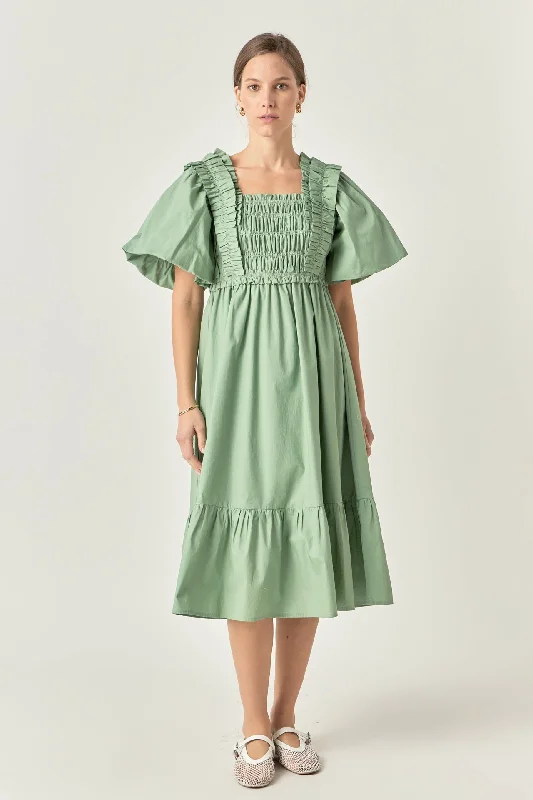 Midi dresses with button - down skirts for a unique and functional design Puff Sleeve Square Neck Midi Dress Midi dresses with button - down skirts for a unique and functional design Puff Sleeve Square Neck Midi Dress
