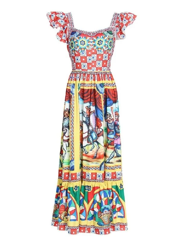 Midi dresses with puff sleeves for a vintage - inspired look Indi Corset Print Midi Dress - Red Print Midi dresses with puff sleeves for a vintage - inspired look Indi Corset Print Midi Dress - Red Print