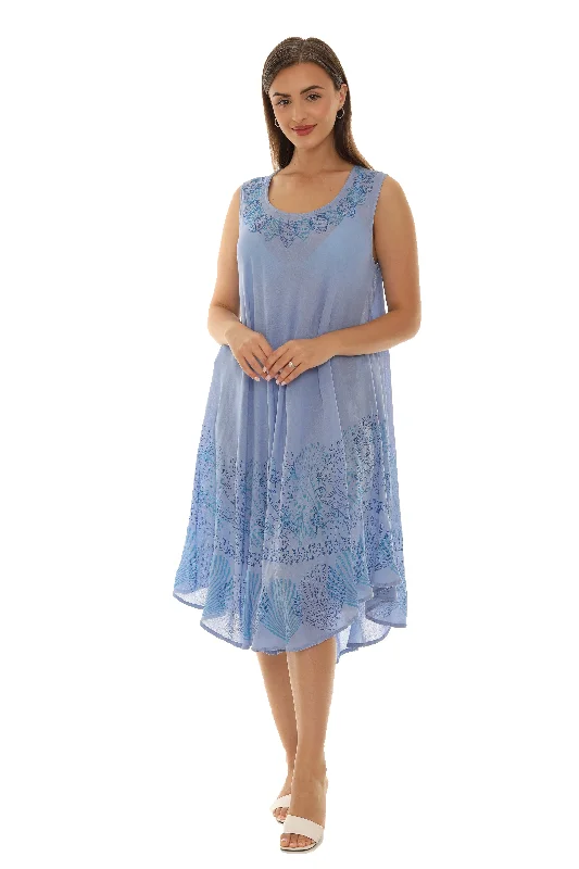 Midi dresses with sheer panels for a touch of allure Seashell Print Midi Rayon Sundress Midi dresses with sheer panels for a touch of allure Seashell Print Midi Rayon Sundress