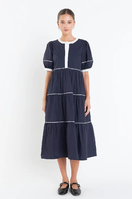 Midi dresses with side slits for a sexy and elegant appearance Contrast Midi Dress