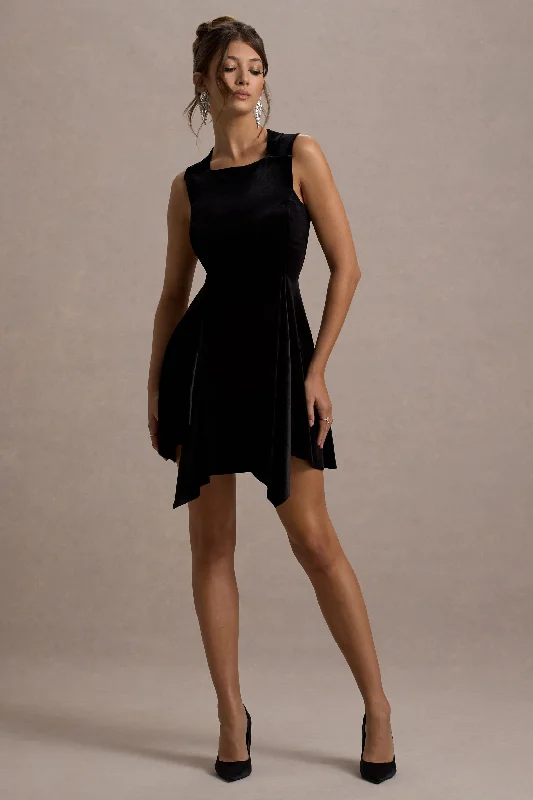 Mini dresses with tiered skirts for added volume Baker | Black Velvet Draped-Hem Mini Dress Mini dresses with tiered skirts for added volume Baker | Black Velvet Draped-Hem Mini Dress