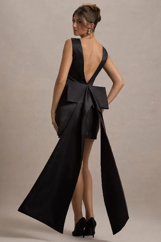 Mini dresses with tassel accents for a fun touch Peace | Black Satin Mini Dress With Drape Detail Mini dresses with tassel accents for a fun touch Peace | Black Satin Mini Dress With Drape Detail