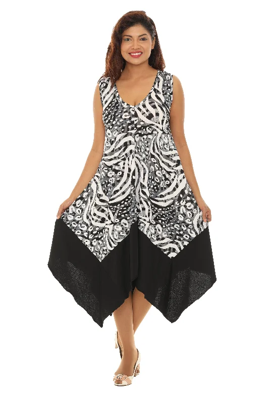 Midi dresses with belted waists to accentuate the figure Animal Sleeveless Handkerchief Hem Dress Midi dresses with belted waists to accentuate the figure Animal Sleeveless Handkerchief Hem Dress