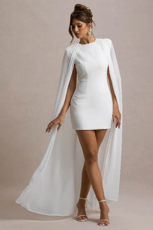 Floral print mini dresses for summer parties Elysium | White Bodycon Mini Dress With Chiffon Cape Floral print mini dresses for summer parties Elysium | White Bodycon Mini Dress With Chiffon Cape