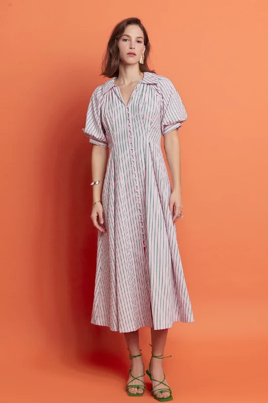 Plaid midi dresses for a fall - themed family gathering Stripe Shirt Midi Dress