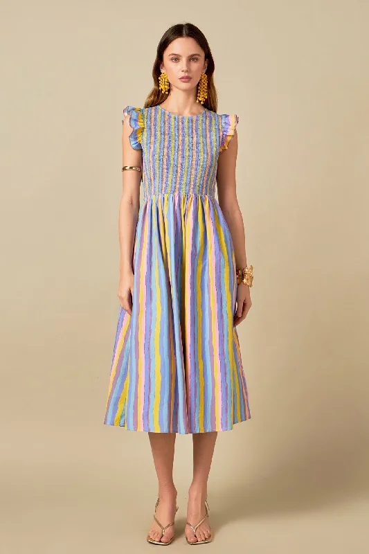 A - line midi dresses with floral prints for spring brunches Aurora Striped Midi Dress A - line midi dresses with floral prints for spring brunches Aurora Striped Midi Dress