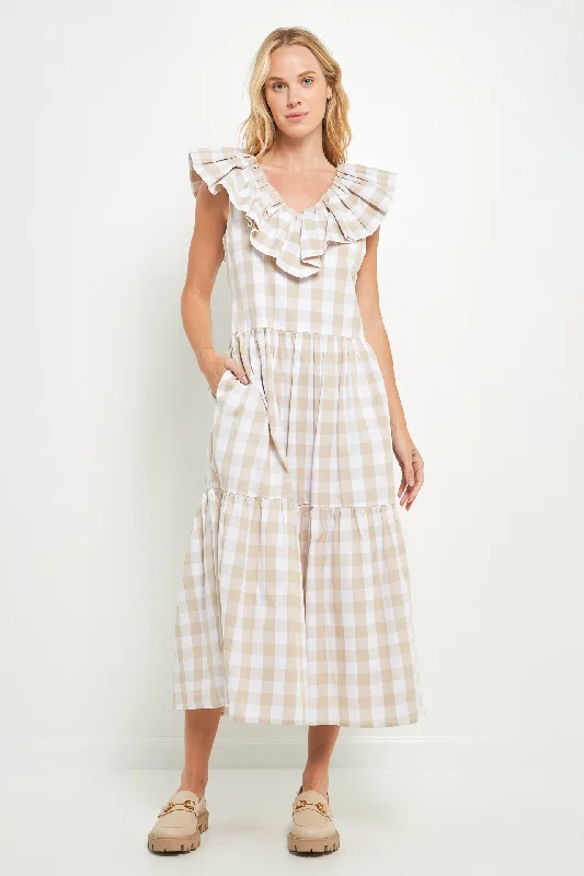 Midi dresses with belted waists to accentuate the figure Check Midi Dress