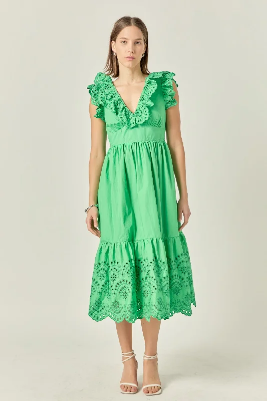 Midi dresses with abstract art prints for an artistic statement Eyelet Scallop Detail Midi Dress Midi dresses with abstract art prints for an artistic statement Eyelet Scallop Detail Midi Dress