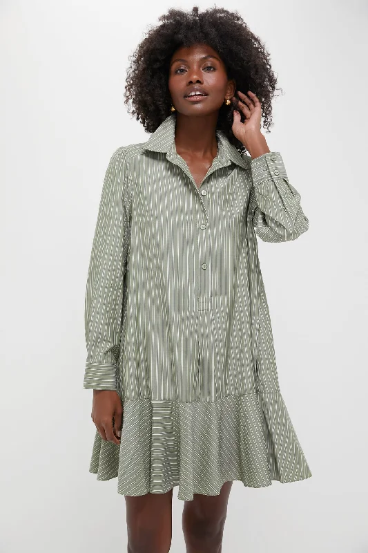 Midi dresses with metallic threads for a glamorous evening event Green Stripe Callahan Shirt Dress Midi dresses with metallic threads for a glamorous evening event Green Stripe Callahan Shirt Dress