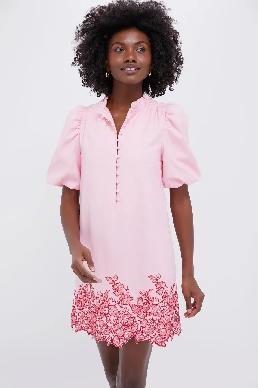 Midi dresses with ruffled sleeves for a more feminine and voluminous look Pink & Red Embroidered Mimi Mini Dress Midi dresses with ruffled sleeves for a more feminine and voluminous look Pink & Red Embroidered Mimi Mini Dress