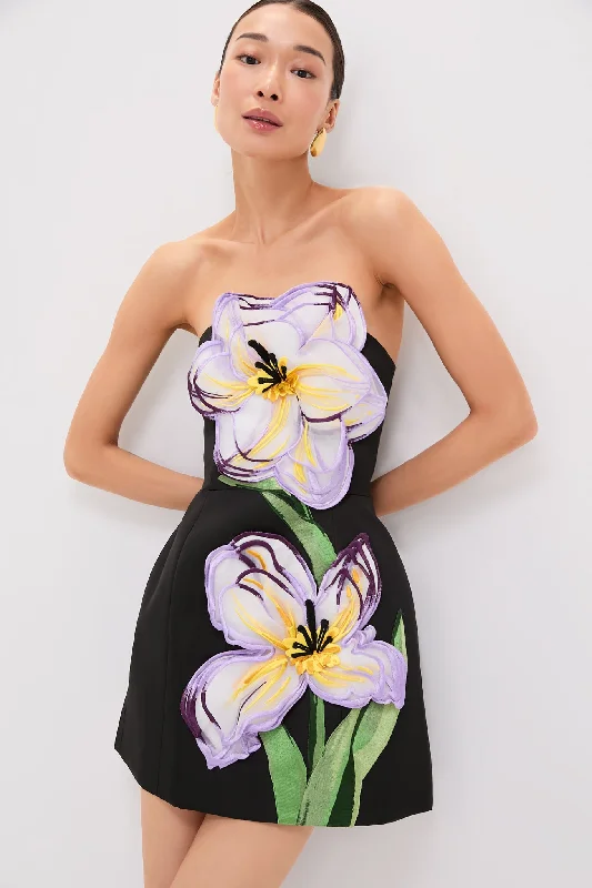 Midi dresses with satin - finish fabrics for a luxurious feel Ebony Iris Print Rosalie Mini Dress Midi dresses with satin - finish fabrics for a luxurious feel Ebony Iris Print Rosalie Mini Dress
