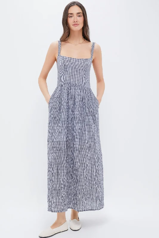 Midi dresses with ruffled bodices for a more pronounced feminine look Navy Gingham Jour Maxi Dress Midi dresses with ruffled bodices for a more pronounced feminine look Navy Gingham Jour Maxi Dress