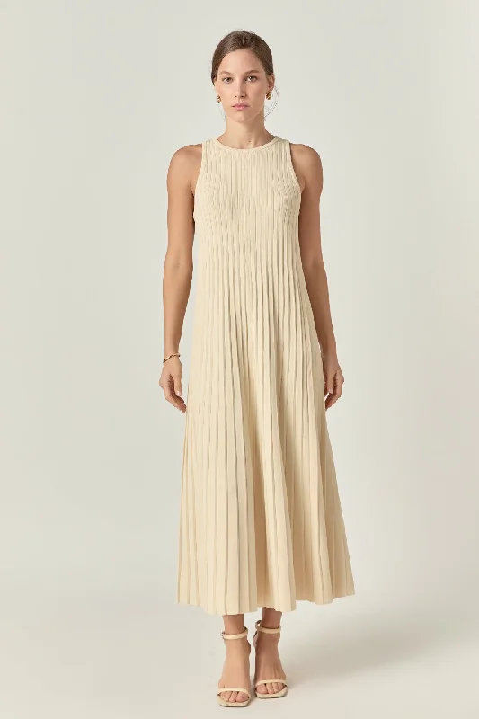 Midi dresses with tassel accents for a bohemian and free - spirited style Pleated A-line Knit Midi Dress Midi dresses with tassel accents for a bohemian and free - spirited style Pleated A-line Knit Midi Dress