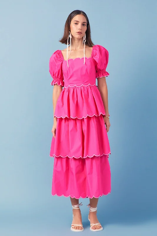 Midi dresses with denim fabric for a casual yet stylish day out Scallop Tiered Dress Midi dresses with denim fabric for a casual yet stylish day out Scallop Tiered Dress