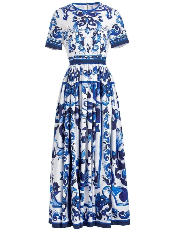 Midi dresses with wrap - around skirts for a customizable fit Kim Short Sleeve Print Midi Dress - Blue Print Midi dresses with wrap - around skirts for a customizable fit Kim Short Sleeve Print Midi Dress - Blue Print