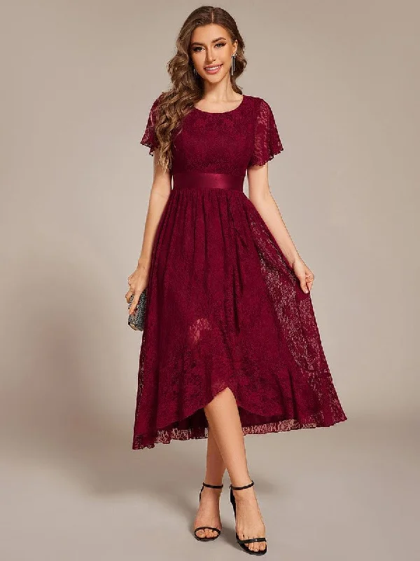 Midi dresses with abstract art prints for an artistic statement ever SEVYN|Short Sleeve Ruffled Empire Waist Lace Midi Formal Dress Midi dresses with abstract art prints for an artistic statement ever SEVYN|Short Sleeve Ruffled Empire Waist Lace Midi Formal Dress