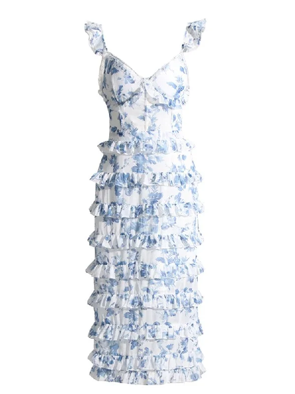 Midi dresses with lace - up fronts for a unique and adjustable style Abi V Neck Corset Midi Dress - Blue Floral Midi dresses with lace - up fronts for a unique and adjustable style Abi V Neck Corset Midi Dress - Blue Floral