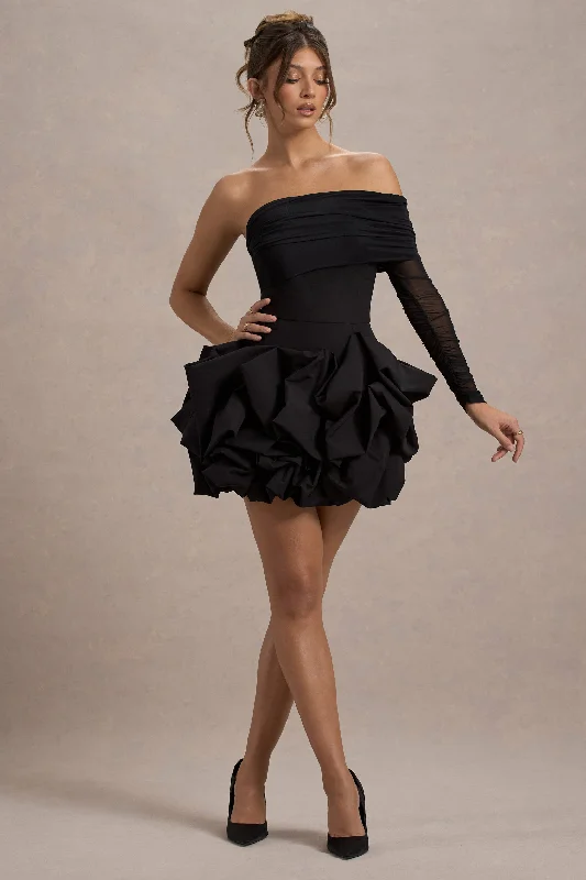 Strapless mini dresses for a beach vacation Regatta | Black Asymmetric Mesh Sleeve Ruffle Mini Dress Strapless mini dresses for a beach vacation Regatta | Black Asymmetric Mesh Sleeve Ruffle Mini Dress