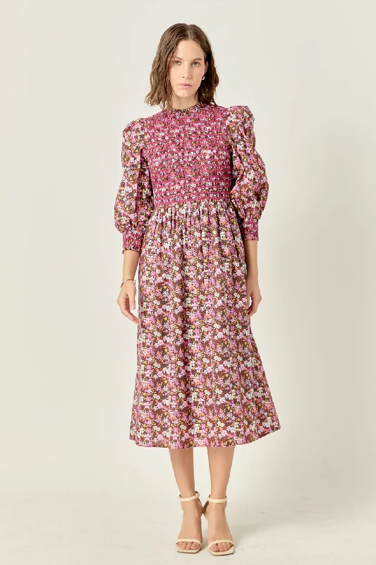 Sheath midi dresses with beaded embellishments for a formal occasion Smocked Floral Midi Dress Sheath midi dresses with beaded embellishments for a formal occasion Smocked Floral Midi Dress