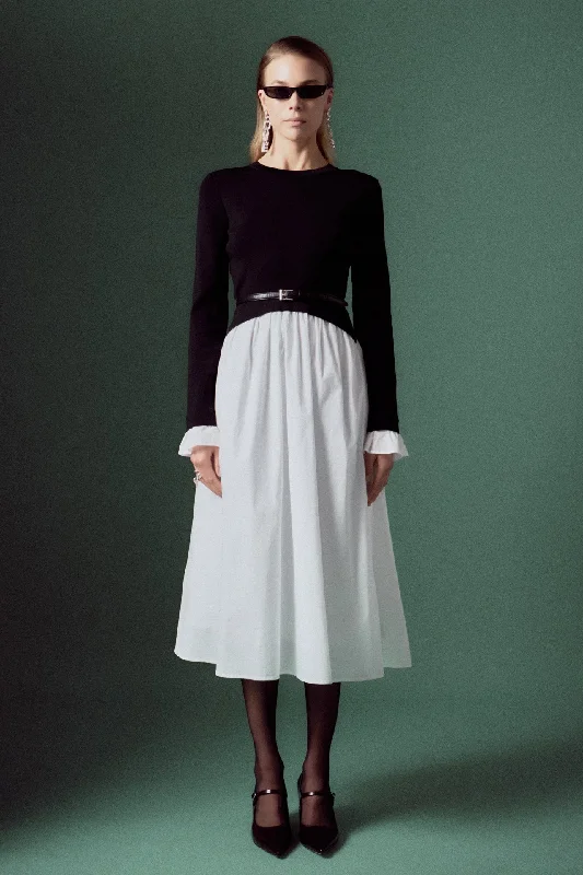 Midi dresses with button - down skirts for a unique and functional design Bubble Hem Midi Mixed Media Dress Midi dresses with button - down skirts for a unique and functional design Bubble Hem Midi Mixed Media Dress