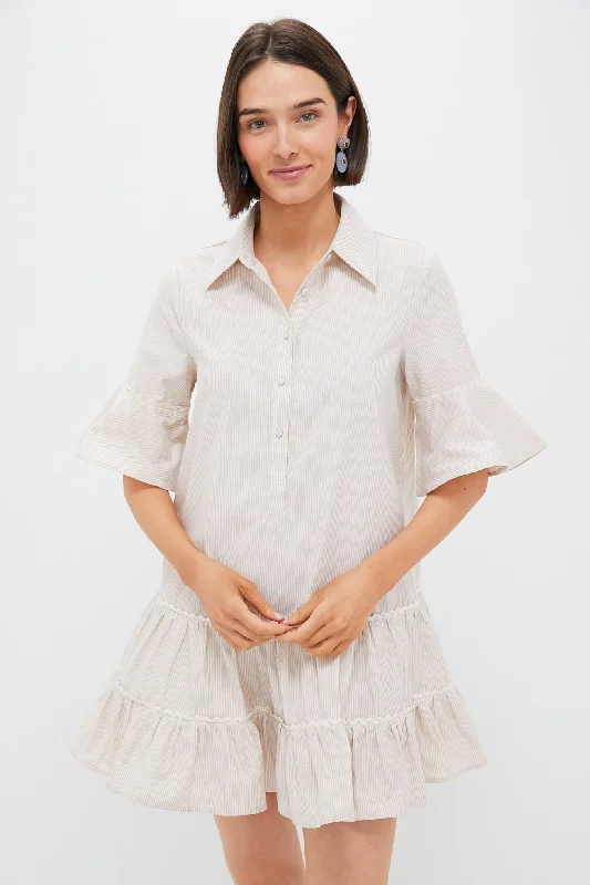 Midi dresses with asymmetric hems for a fashion - forward and dynamic appearance Tan Stripe Mckenna Dress Midi dresses with asymmetric hems for a fashion - forward and dynamic appearance Tan Stripe Mckenna Dress