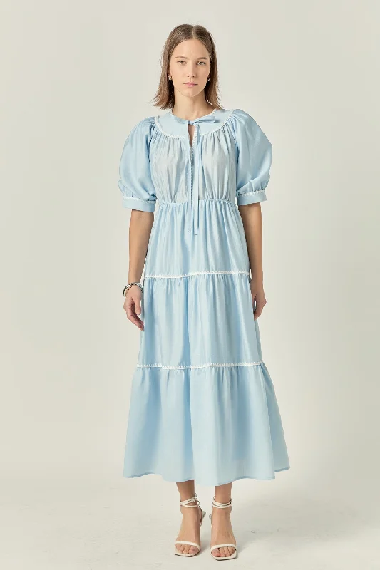 Midi dresses with tiered skirts for a bohemian festival look Embroidery Midi Dress