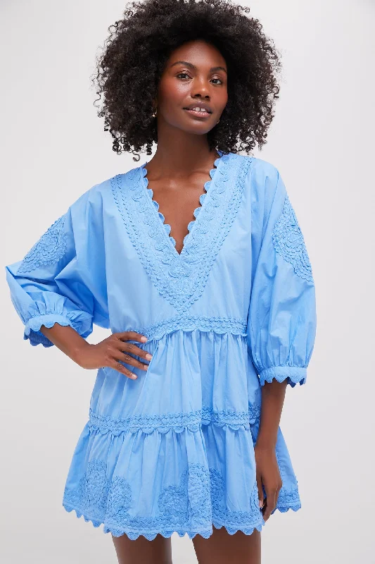 Midi dresses with cold - shoulder cutouts for a trendy style Exclusive Periwinkle Poplin V-Neck Tiered Mini Dress Midi dresses with cold - shoulder cutouts for a trendy style Exclusive Periwinkle Poplin V-Neck Tiered Mini Dress