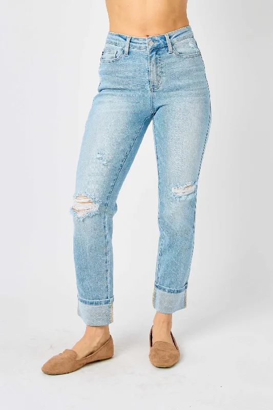 Men's Jeans with a Button - Fly for a Traditional and Classic AestheticAmericana Flag Cuffed Boyfriend Jeans In Blue Men's Jeans with a Button - Fly for a Traditional and Classic AestheticAmericana Flag Cuffed Boyfriend Jeans In Blue