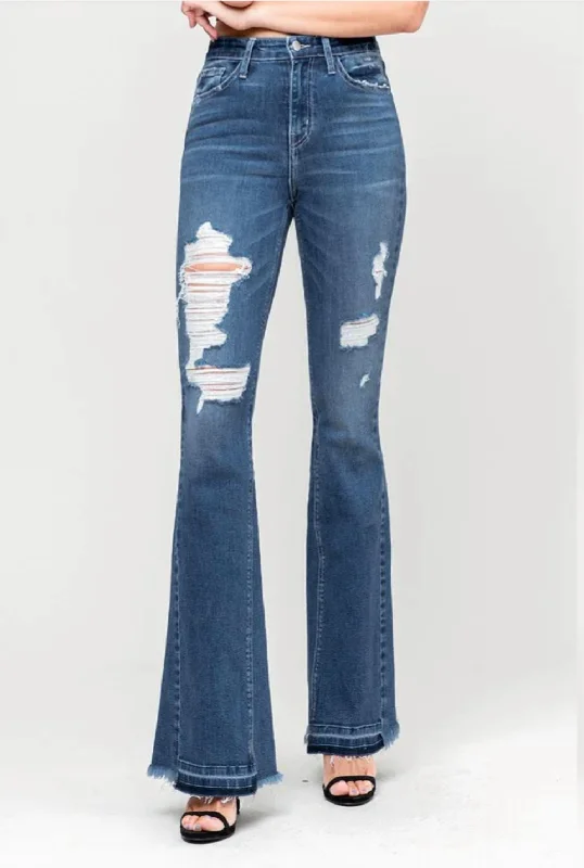 Men's Cargo Jeans with Multiple Pockets for a Practical and Outdoor - Friendly LookDistressed Insert Panel Flare Jeans In Dark Blue Men's Cargo Jeans with Multiple Pockets for a Practical and Outdoor - Friendly LookDistressed Insert Panel Flare Jeans In Dark Blue