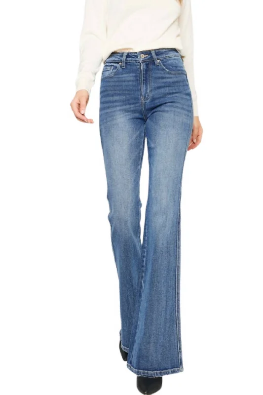 Plus Size Men's Relaxed Fit Jeans with a Faded Wash for a Vintage - Inspired LookJessica Denim Flare Jeans In Medium Stone Wash Plus Size Men's Relaxed Fit Jeans with a Faded Wash for a Vintage - Inspired LookJessica Denim Flare Jeans In Medium Stone Wash