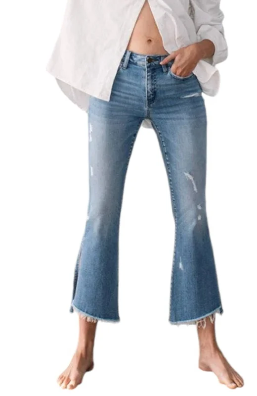 Men's Jeans with a Hidden Coin Pocket for Added ConvenienceMid Rise Crop Flare With Slit Jeans In Blue Men's Jeans with a Hidden Coin Pocket for Added ConvenienceMid Rise Crop Flare With Slit Jeans In Blue
