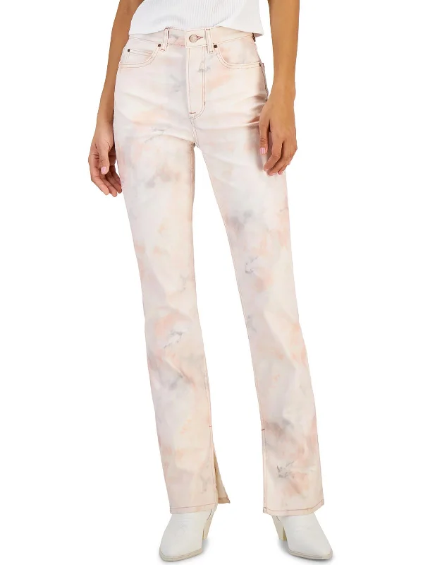 Men's High - Waisted Jeans in a Medium Wash for a Vintage - Style RevivalPauline Womens Tie Dye Split Hem Straight Leg Jeans Men's High - Waisted Jeans in a Medium Wash for a Vintage - Style RevivalPauline Womens Tie Dye Split Hem Straight Leg Jeans