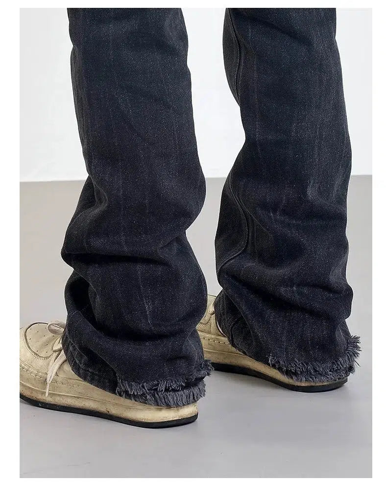 Men's Low - Rise Jeans in a Light Wash for a Casual and Youthful LookRaw Hem Slim Straight Leg Jeans Men's Low - Rise Jeans in a Light Wash for a Casual and Youthful LookRaw Hem Slim Straight Leg Jeans